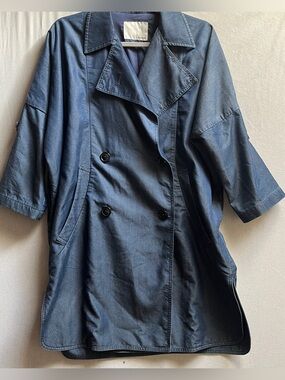 Moussy Vintage Womens Navy Double Breasted Trench Coat Jacket Sz M